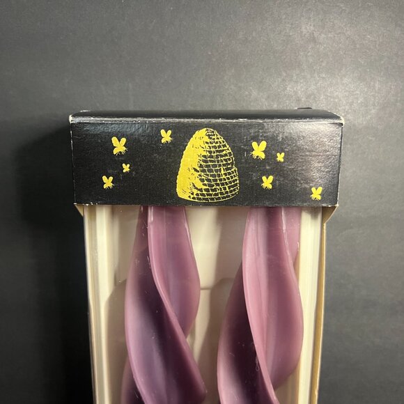 NIB Dadant & Sons 12" Purple Indigo Feather Spiral Twisted Beeswax Taper Candle - Picture 2 of 6